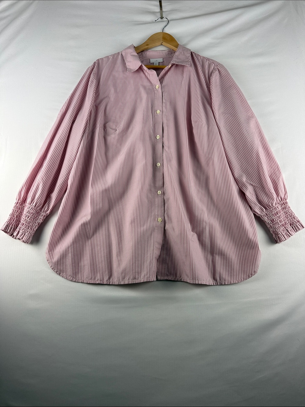 J.Jill Pink White Striped Button Down Tunic Women's XL Pima Cotton Tencel